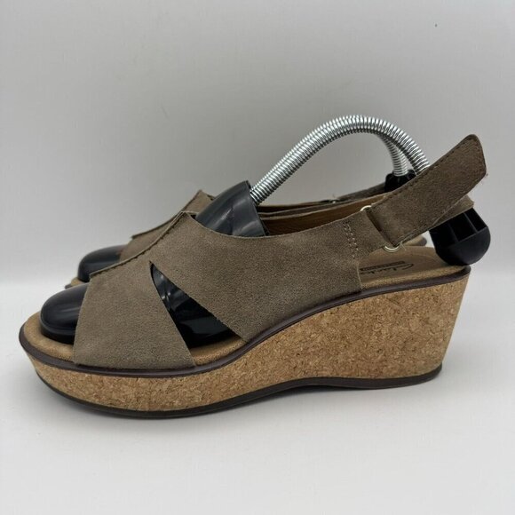Clarks Collection Women's Leather Slide Cork Wedge Slip On Sandals Size 11.5 - Picture 3 of 5